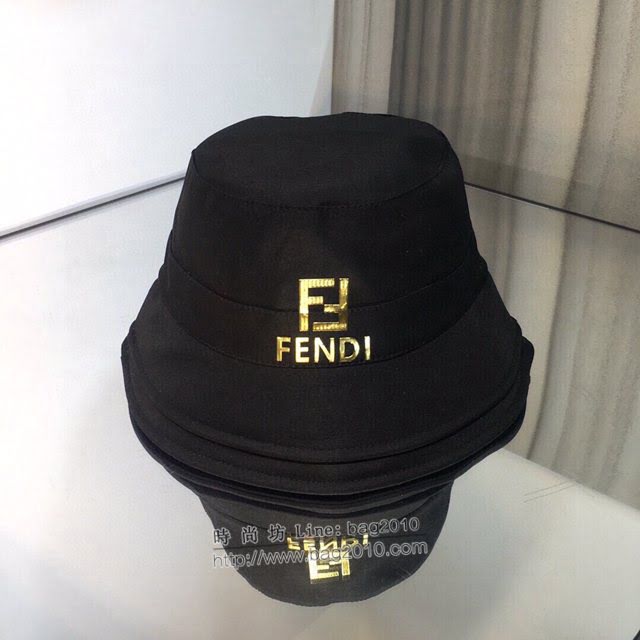 Fendi男女同款帽子 芬迪春款新品燙金FF漁夫帽遮陽帽  mm1513